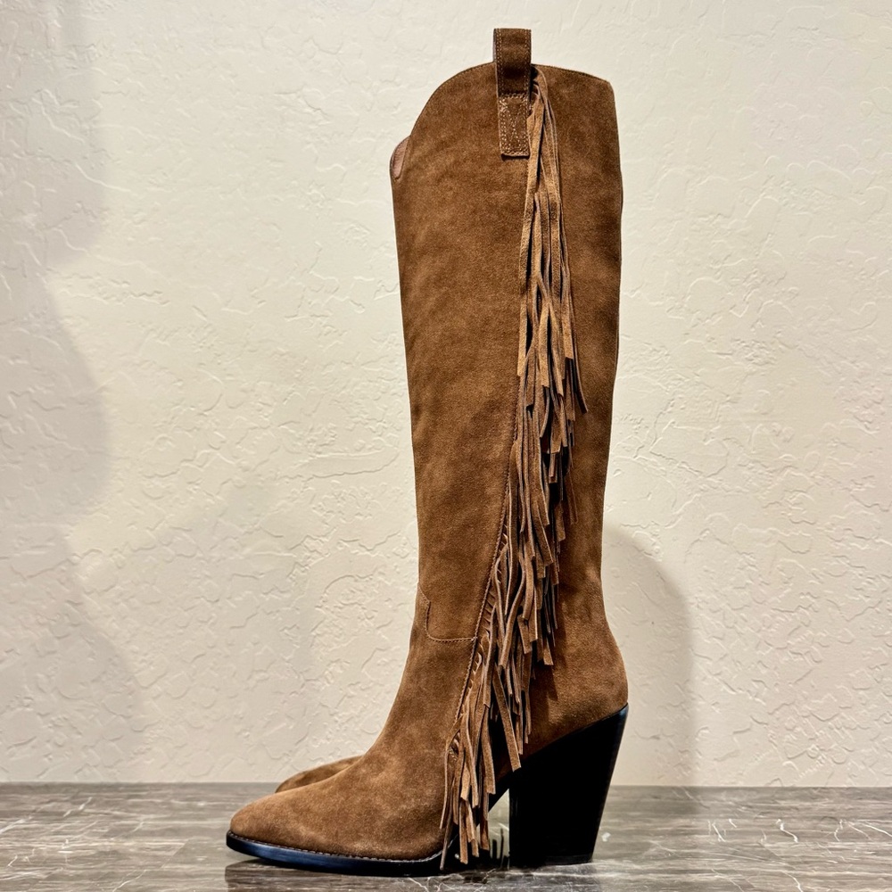 ASH Elodie Suede Leather Fringe Knee High Western Boots